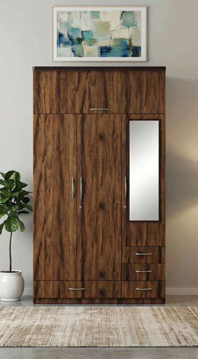 3-Door Wooden Wardrobe with Loft, Mirror & Drawer Storage