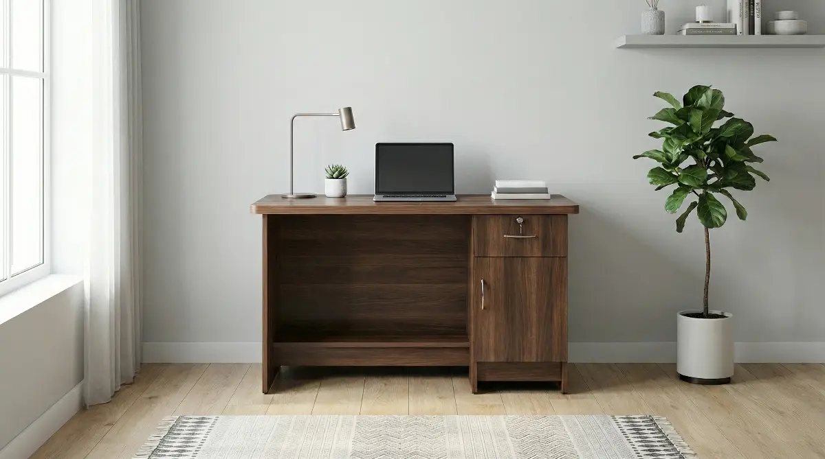 Small Wooden Study Table with Storage Drawer & Cabinet