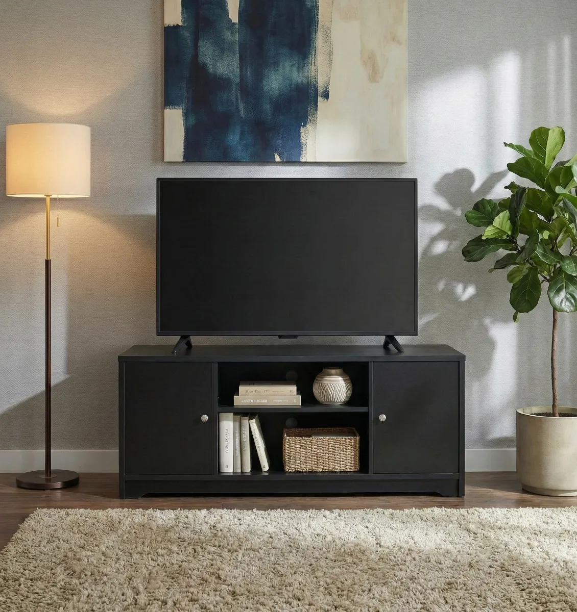 Sleek Black Entertainment TV Console